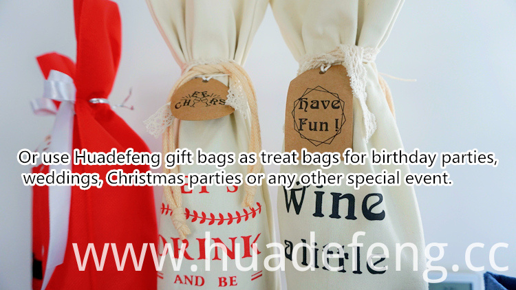 canvas cotton christmas drawstring wine bags